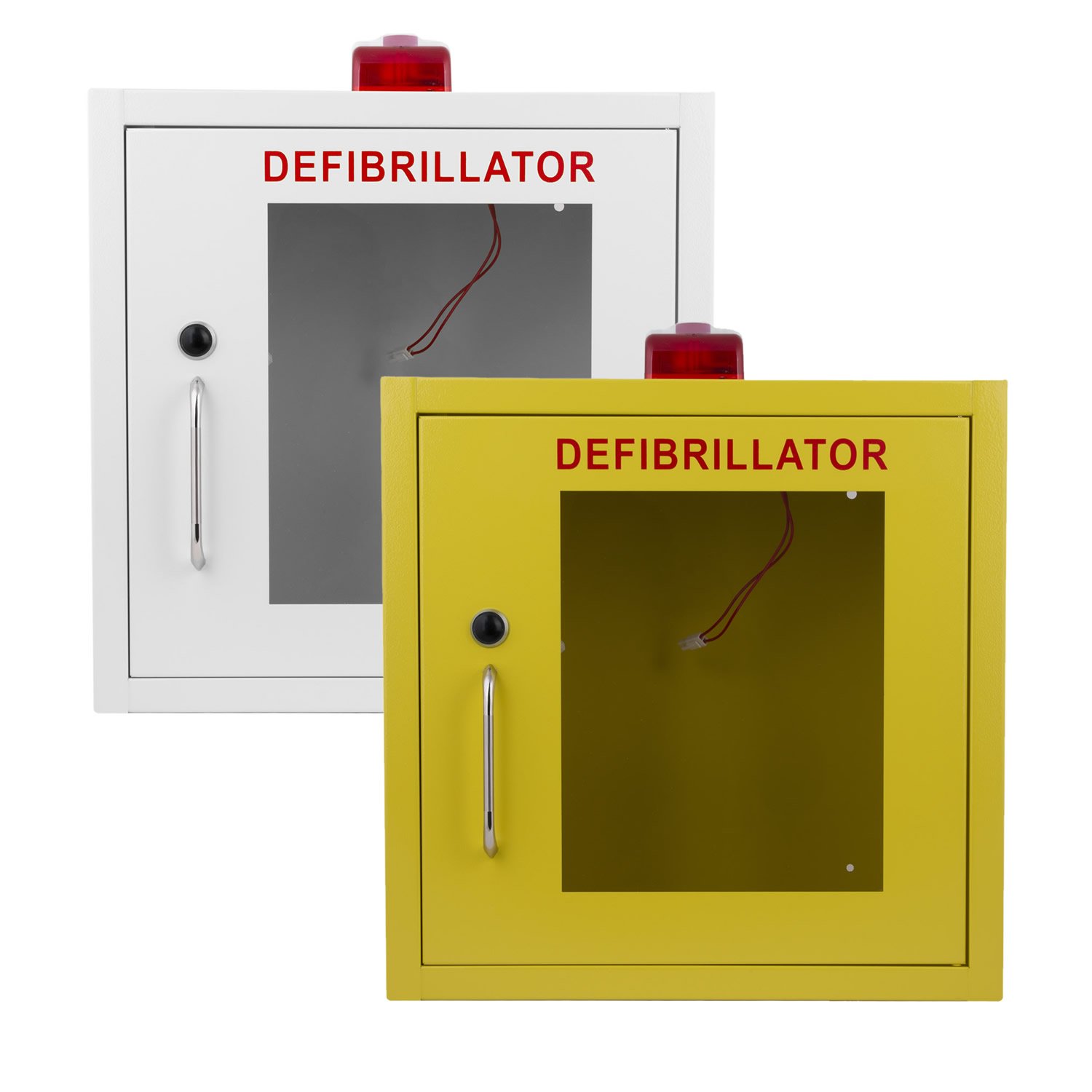 Defibrillator cabinet with strobe lights