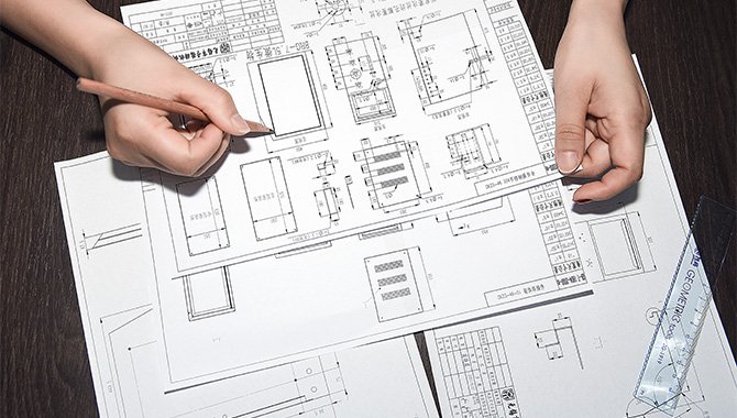 Focus On Blue Prints From Design Engineer