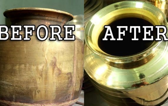 Before and after polishing brass