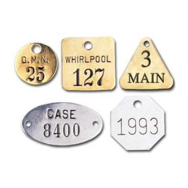 Custom-stamped Metal Tags with High Contrast Black-filled Characters.